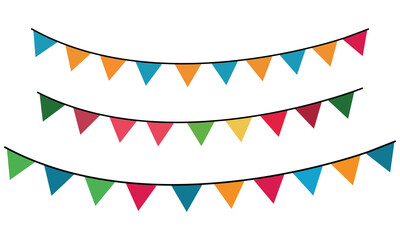 Obraz premium Three colorful bunting flags garlands isolated on transparent background