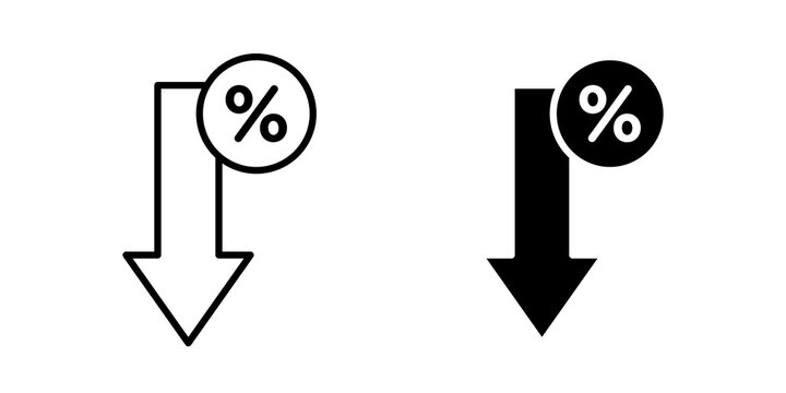 Percent down icon flat outline in black