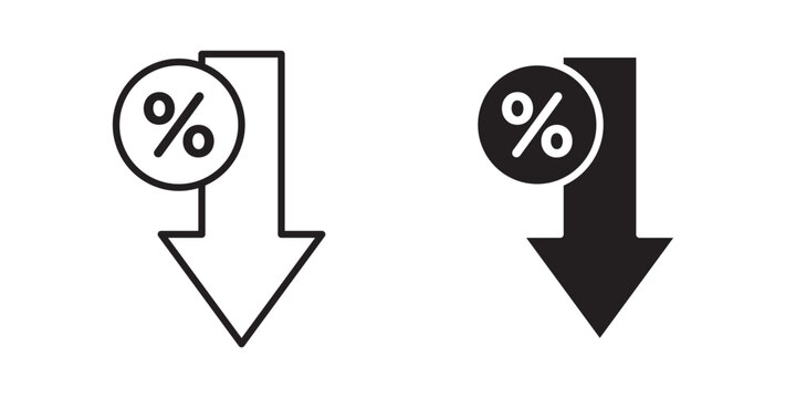 Percent down icon flat outline in black