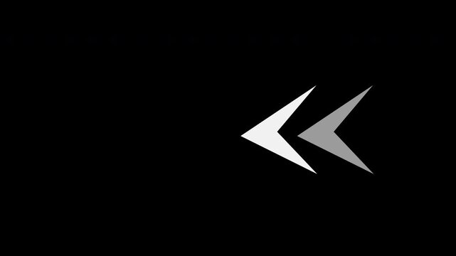 Minimalist animated loading spinner with pulsing chevron arrows on black background, animation progress