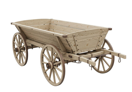 Vintage wooden wagon cart isolated on transparent background