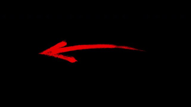 Hand-drawn red arrow animation, grunge brush stroke pointer for motion and overlay