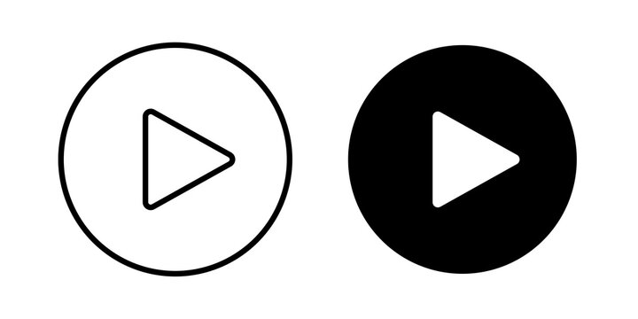 Play button icon flat outline in black
