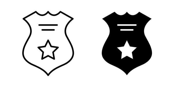 Police badge icon flat outline in black