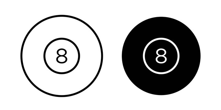 Pool 8 ball icon flat outline in black
