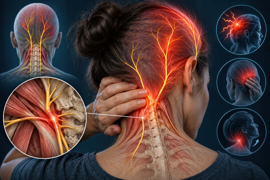 Occipital neuralgia nerve pain anatomy in back of head and neck