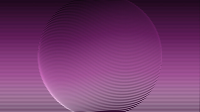 Abstract background, with a large, purple sphere formed, by thin horizontal, lines against a, dark purple gradient, background with linear texture