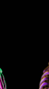 Futuristic seamless vertical video of a glass zombie skeletons. Close up scene.