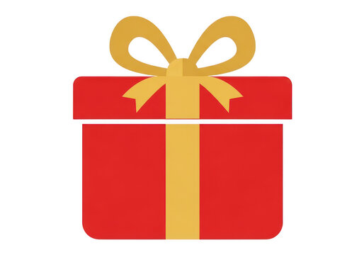 Red gift box with golden ribbon and bow isolated transparent background isolated on transparent background