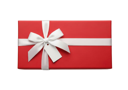 Red gift box with white satin ribbon isolated on transparent background