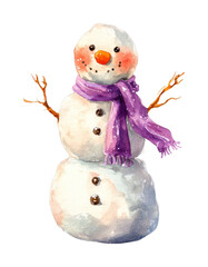 Obraz premium PNG Charming watercolor snowman illustration.