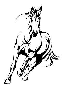Running Horse Vector Silhouette - Dynamic Wild Stallion Black and White Art