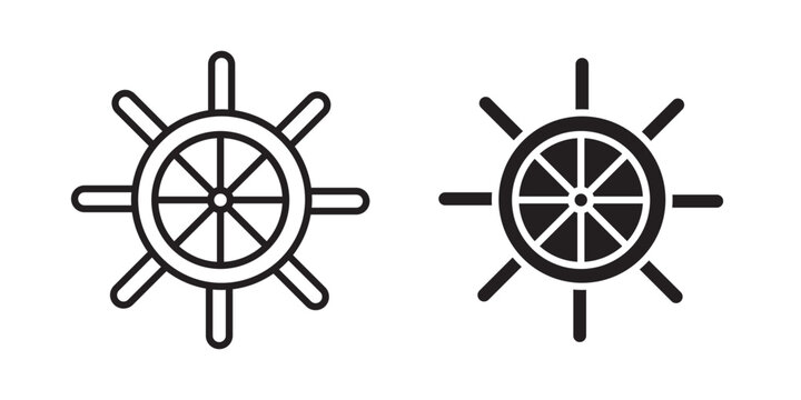 Ship wheel icon flat outline in black