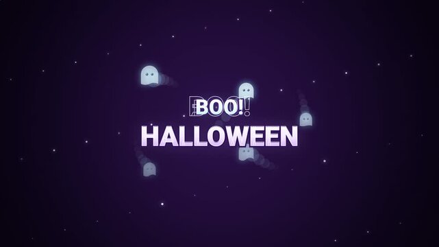 Halloween ghost floating with typography text on dark purple background vector illustration