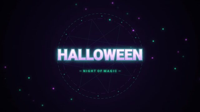 Halloween typography glowing text banner with night of magic subtitle in dark space