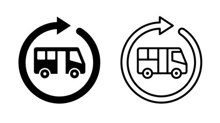 Minimalist bus icons with circular arrows representing transit schedule or route loop © Yasir