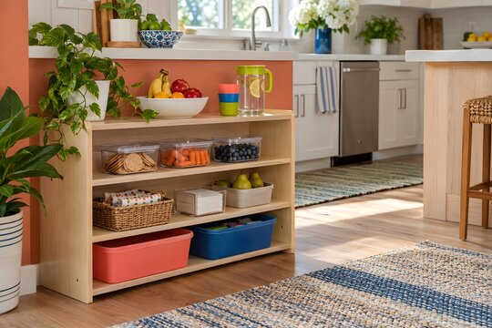 Child height independent snack station in a family kitchen
