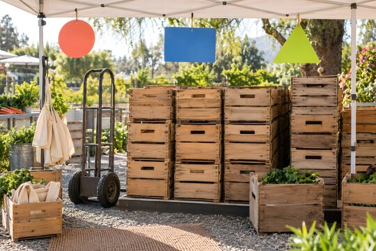 Reusable crate return station at a low waste farmers market