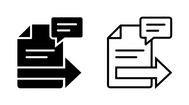 Minimalist document icons with speech bubble and directional arrow showing feedback export