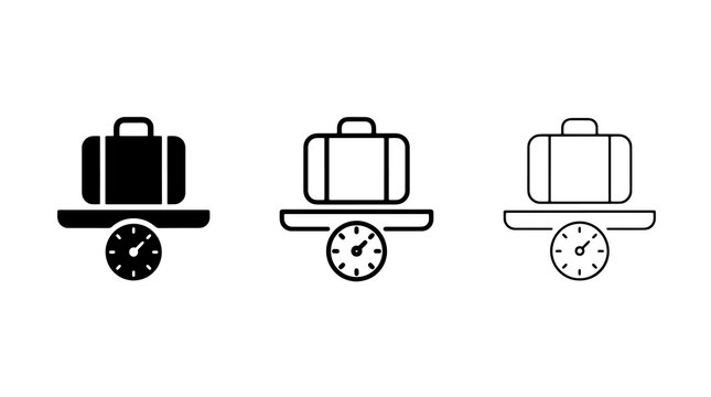 Minimalist luggage weight scale icon set showing baggage check symbols for travel design