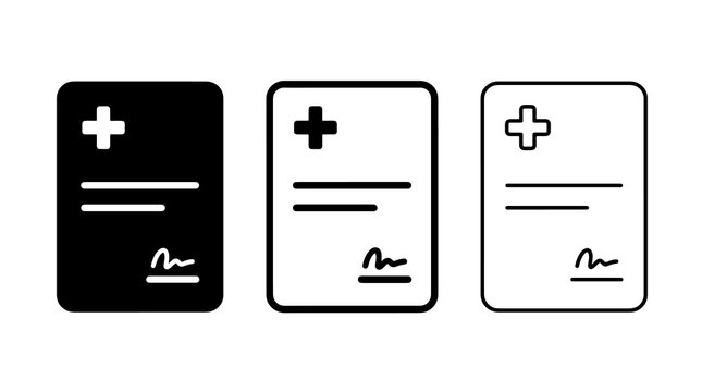 Minimalist medical prescription icons featuring health symbols and signature lines