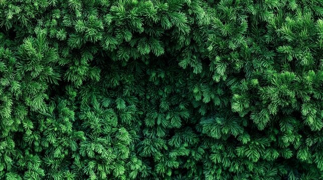 dense texture of overlapping pine branches forming a natural green backdrop