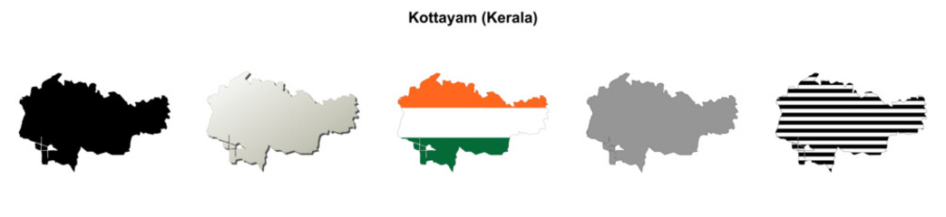 Fototapeta premium Kottayam (Kerala) blank outline map set