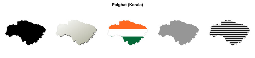 Obraz premium Palghat (Kerala) blank outline map set