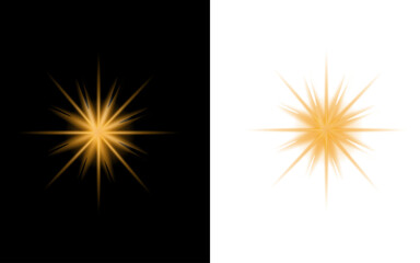 Fototapeta premium Golden starburst light effect with long rays on black and white background