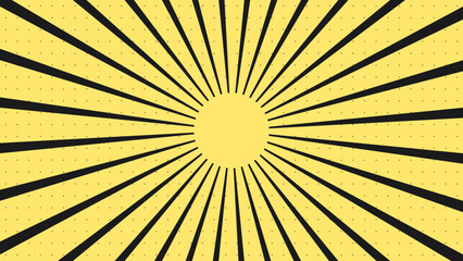 Obraz premium Yellow background, with black radial, sunburst lines and, a subtle grid, of small dots, creating a vintage, comic book or, pop style