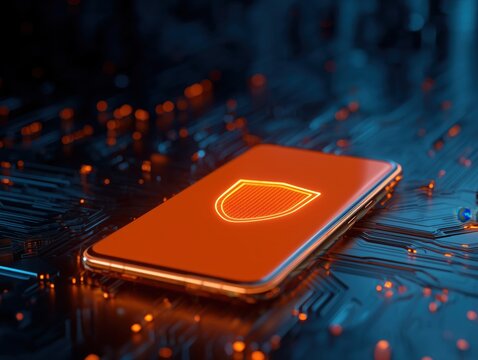 smartphone with cyber security shield icon