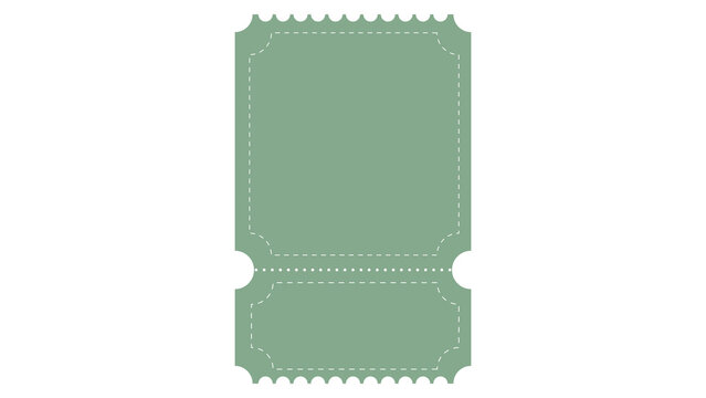 Green vintage paper ticket stub with dotted perforation line admit one event ticket cinema ticket concert ticket show ticket lottery ticket raffle ticket retro ticket blank ticket