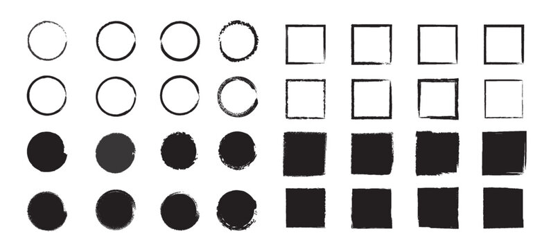 Collection of hand drawn brush strokes and shapes circles squares and rectangular designs