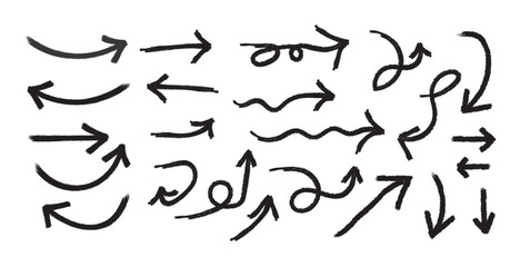 Fototapeta premium Collection of hand drawn brush stroke arrows and directional indicators for design and illustration purposes