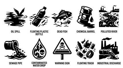Fototapeta premium Labeled Water Pollution and Environmental Hazard Icons