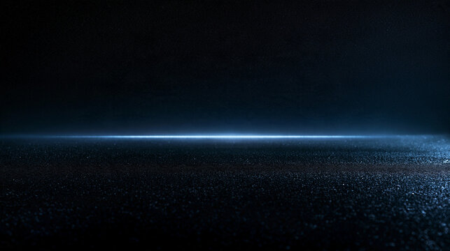Empty Dark Stage with Glowing Blue Horizon Line