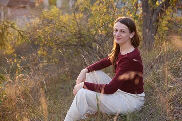 Portrait of beautiful woman outdoors on sunny day, space for text