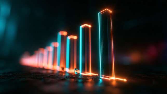 Futuristic Glowing Bar Chart Representing Financial Growth and Success