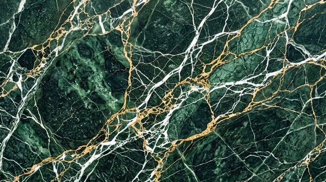 Emerald Green Marble Texture with Gold and White Veins