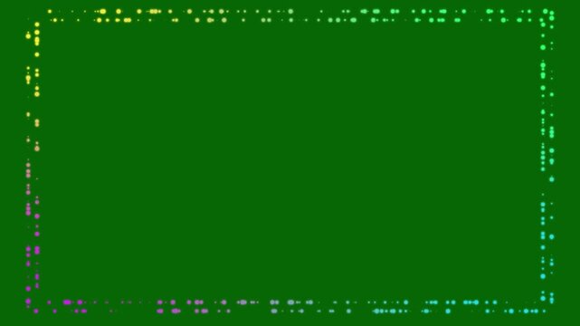 Neon loop frame glow dot border, Neon loop frame glow dot border,  vibrant running dots edge animation on green background, abstract light frame with purple blue gradient glow. 4k video