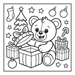Obraz premium Bold-Easy Cute Christmas Coloring Pages, Vectors, Black-White, Line Art Illustration, Cute Christmas Element, Christmas Coloring Pages, Christmas Coloring Book, 8.5x8.5