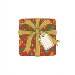 Obraz premium A colorful gift box with a ribbon rests, surrounded by holiday decorations, reflecting the spirit of the winter season and joy.