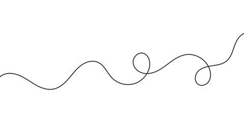 Fototapeta premium Black continuous curly wavy line with loops isolated on transparent background vector element