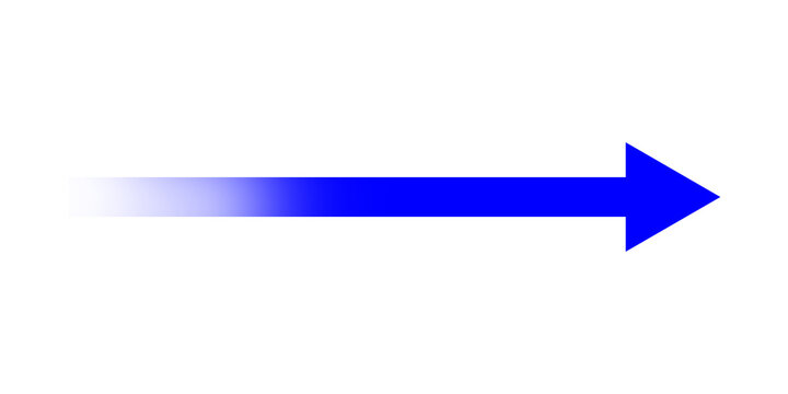 Blue arrow with fading gradient tail isolated on transparent background direction graphic