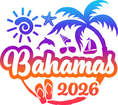 Bahamas 2026 with Vacation and Trip Elements - Palm Tree Sunglasses Seashell