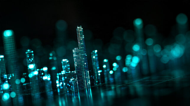 Digital Smart City Skyline with Glowing Data Points