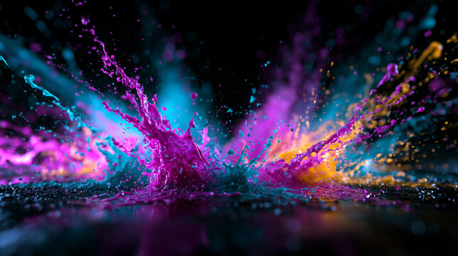 Vibrant Paint Splash Exploding on Dark Background