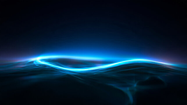 Abstract Neon Blue Wave on Dark Digital Background