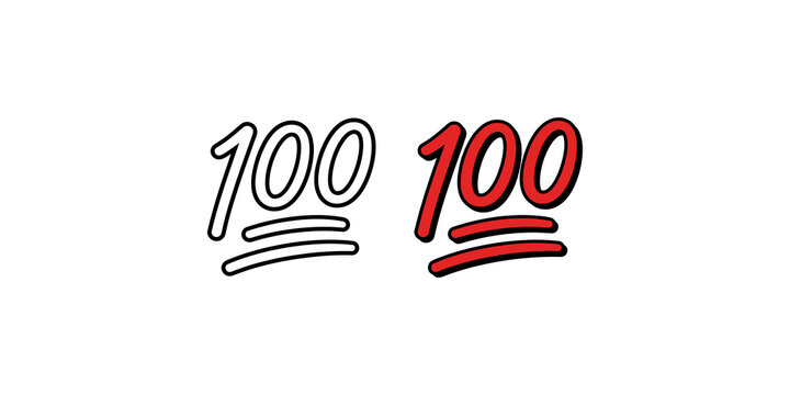 Hundred points emoji symbol red and black outline for social media reaction.