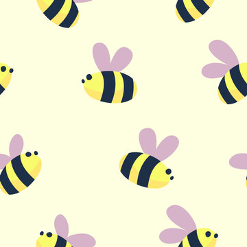Cheerful seamless pattern with little bees